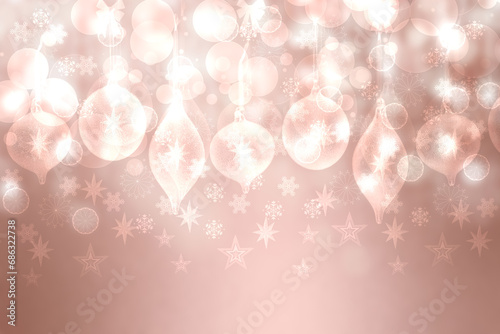 Winter background. A festive abstract Happy New Year or Christmas background texture with golden brown white blurred bokeh lights and stars. Space for design. Card concept or advertising.
