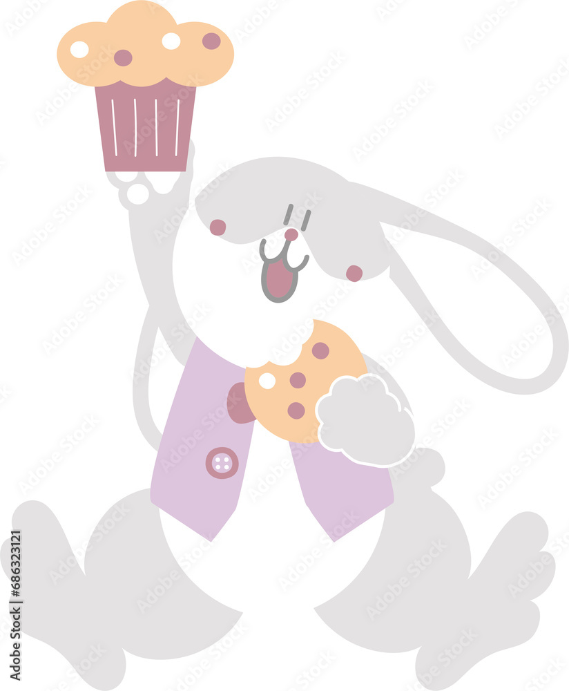 happy easter with bunny rabbit cupcake and cookie, flat png transparent cartoon character design happy easter with bunny rabbit cupcake and cookie, flat png transparent cartoon character design