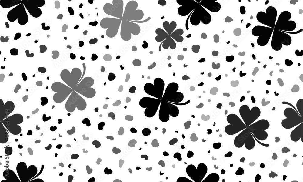 Abstract seamless pattern with four-leaf clover symbols. Creative leopard backdrop. Vector illustration on white background Abstract seamless pattern with four-leaf clover symbols. Creative leopard backdrop. Vector illustration on white background