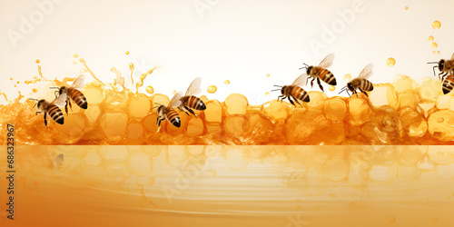 Hive Harmony Unveiled: Bee's Culinary Ballet with Fresh Honey Melts and Cascading Honeycomb Magic generative AI © save future