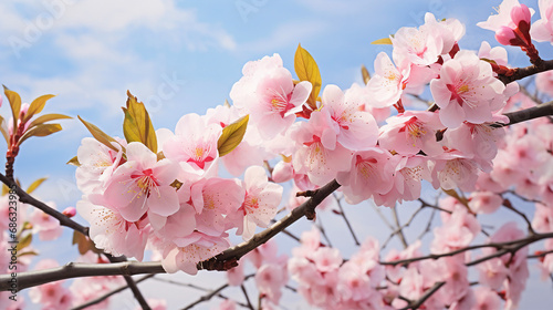 Blooming Peach Tree with Delicate Pink Flowers Background