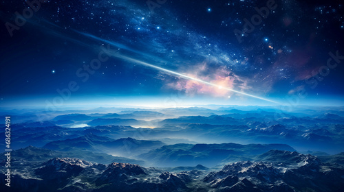 Fantasy alien planet in deep space. 3D rendering.  Beautiful space background with planets, stars and nebula.  © korkut82