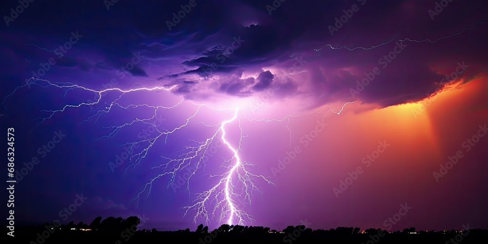 
Intense thunderstorm engulfing the night - Nature's electrifying performance - Dramatic flashes of lightning illuminating the dark sky, capturing the power and awe of the storm