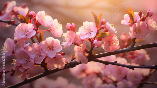 Close-Up of Plum Blossoms in Soft Sunlight Background