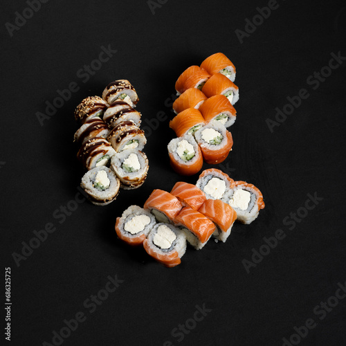 Sushi Set. Set of sushi and rolls. Japanese food. Lots of sushi.