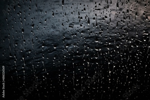 Rainfall on a dark background. Damp conditions with descending water. Generative AI