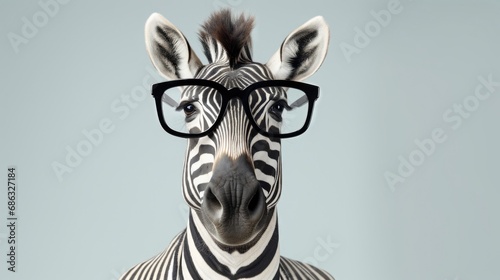 studio portrait of zebra with glasses  isolated on clean background accessories business concept
