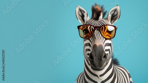 studio portrait of zebra with glasses  isolated on clean background accessories business concept