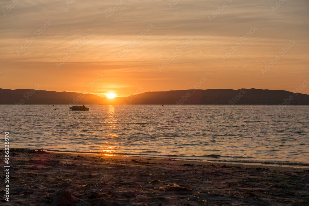 Sunset on the beach. Paracas, Peru.