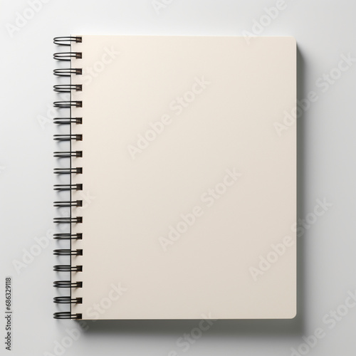 Fotografia de estilo mockup con detalle y textura de libreta de anillas con hojas en blanco, sobre fondo neutro