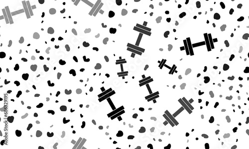 Abstract seamless pattern with dumbbell symbols. Creative leopard backdrop. Illustration on transparent background