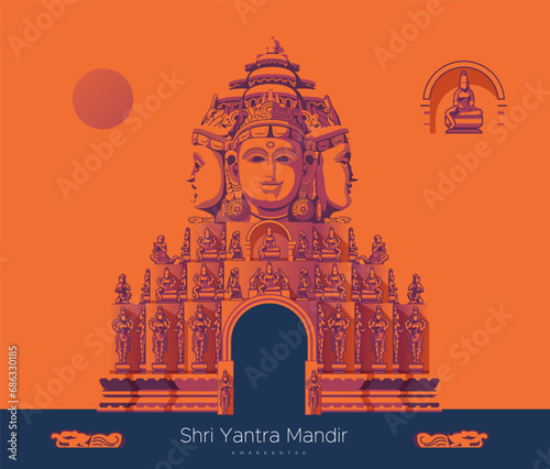 Amarkantak Shri Yantra Temple - Madhya Pradesh - Stock Illustration