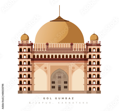 Gol Gumbaz - 17th Century Mausoleum in Bijapur as Stock Illustration photo