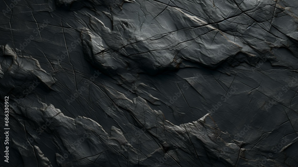 Volumetric rock texture with cracks. Black stone