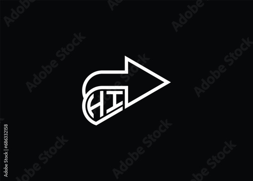 Minimal Awesome Trendy Arrow HI Logo Design Vector Template On Black Background