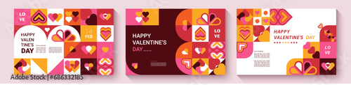 set of Valentine's Day posters, greeting card, banner, label, sale promotion template, cover in geometric style. Bauhaus. Geometric print, geometric pattern