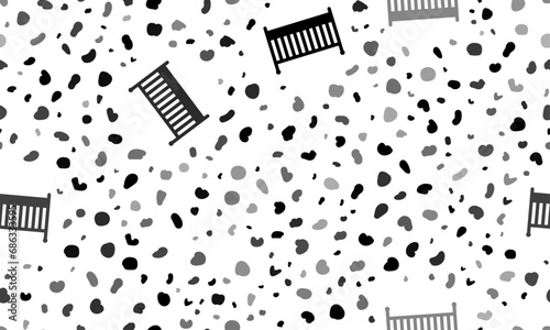Abstract seamless pattern with baby cot symbols. Creative leopard backdrop. Vector illustration on white background