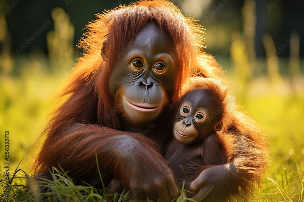 Fototapeta premium The monkey and her cub