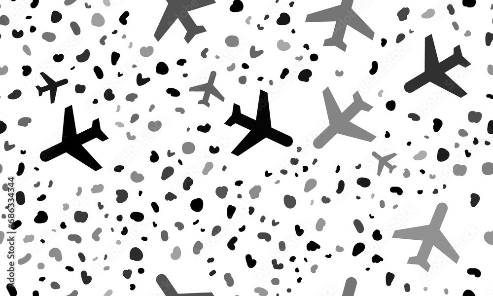 Abstract seamless pattern with plane symbols. Creative leopard backdrop. Illustration on transparent background
