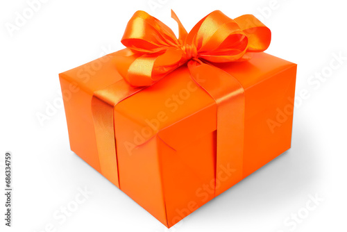 orange gift box isolated on transparent background cutout