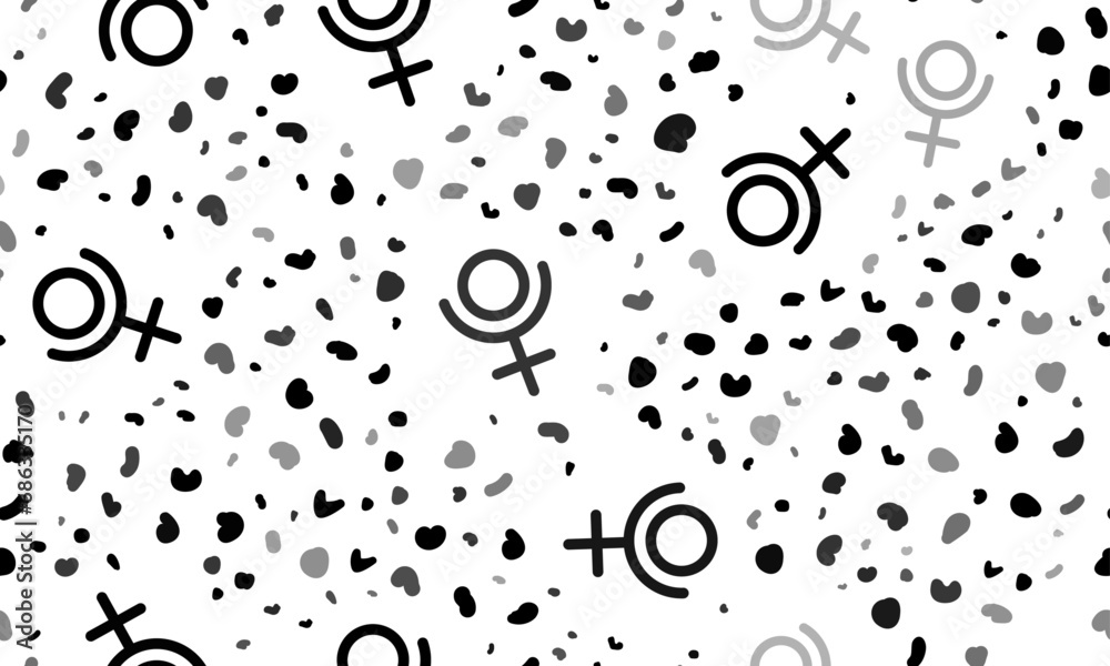 Abstract seamless pattern with astrological pluto symbols. Creative leopard backdrop. Vector illustration on white background