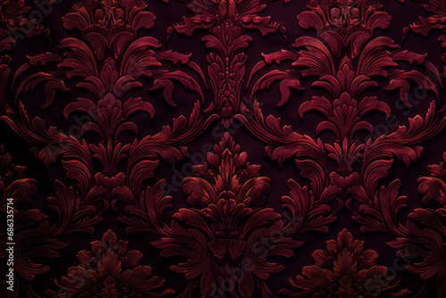 Red wallpaper with floral design on it's side.