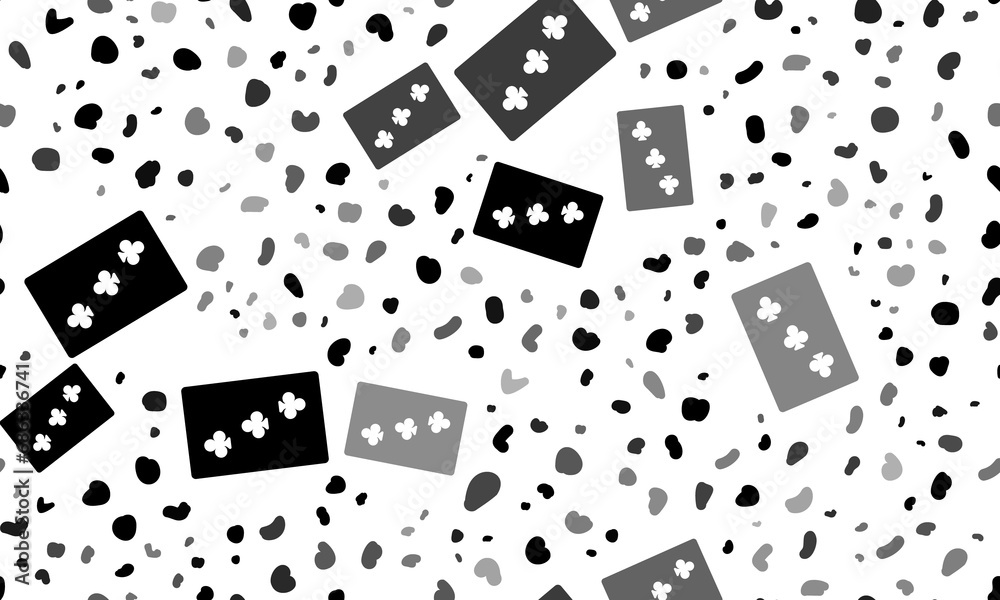 Abstract seamless pattern with Three of Clubs playing cards. Creative leopard backdrop. Illustration on transparent background