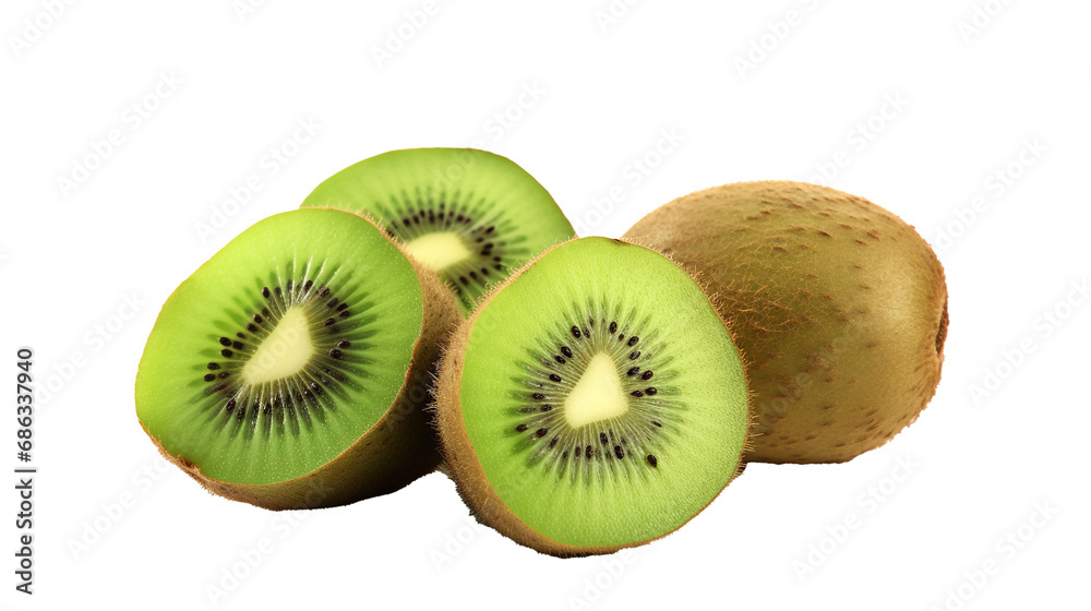 Green kiwi isolated on transparent background, PNG image with background removed, Сreated with Generative Ai technology. Green kiwi isolated on transparent background, PNG image with background removed, Сreated with Generative Ai technology.