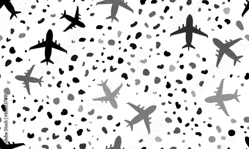 Abstract seamless pattern with airplane symbols. Creative leopard backdrop. Illustration on transparent background