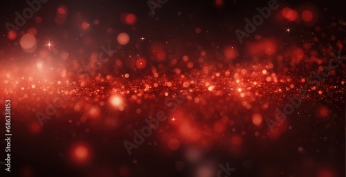 Particles of red glow on a bokeh background. Contemporary glitter opulent golden sparkles. Blurred, defocused, abstract background for Christmas.