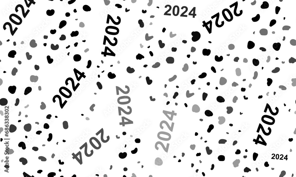 Abstract seamless pattern with 2024 year symbols. Creative leopard backdrop. Vector illustration on white background Abstract seamless pattern with 2024 year symbols. Creative leopard backdrop. Vector illustration on white background