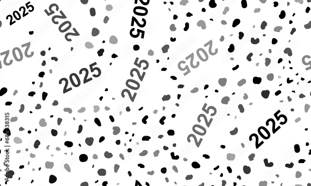 Abstract seamless pattern with 2025 year symbols. Creative leopard backdrop. Vector illustration on white background