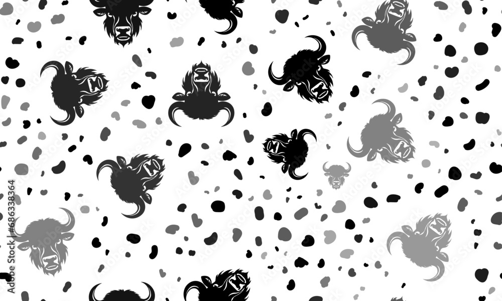 Abstract seamless pattern with buffalo heads. Creative leopard backdrop. Vector illustration on white background Abstract seamless pattern with buffalo heads. Creative leopard backdrop. Vector illustration on white background