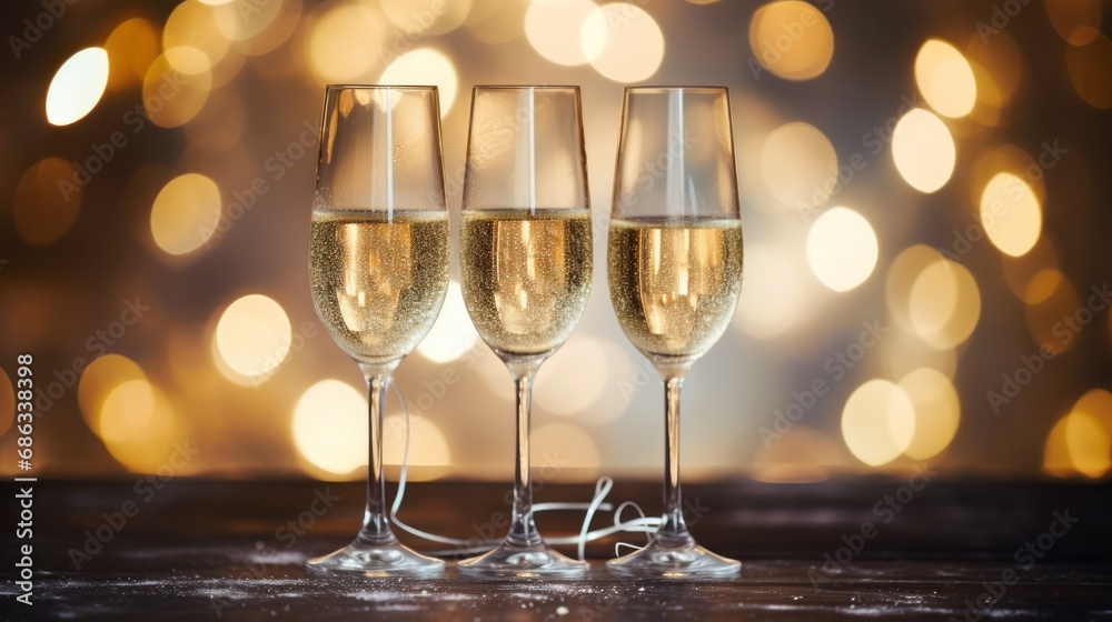 Two luxury champagne glasses ready to drink isolated on blur glitters background Two luxury champagne glasses ready to drink isolated on blur glitters background