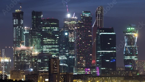 Wallpaper Mural Skyscrapers International Business Center City at night from Sparrow hills day to night transition timelapse, Moscow, Russia. View from above to illuminated towers Torontodigital.ca