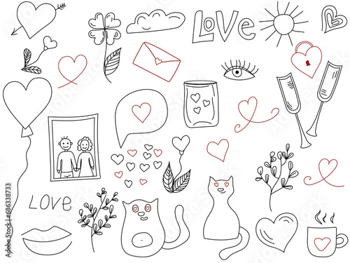 valentine's day doodle collection, hand drawn valentine's day elements