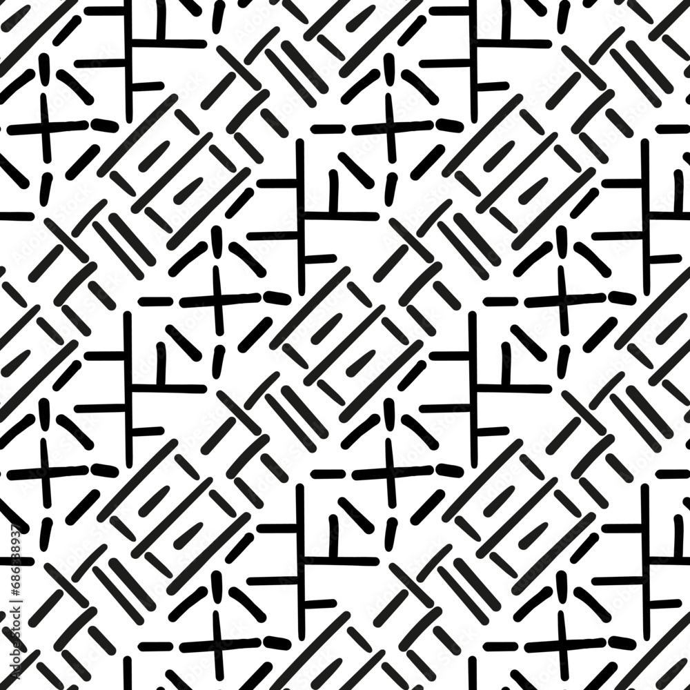 Repeating black and white ornament. Seamless pattern of lines, dots, circles, squares. Monochrome texture for printing and creating your own design Repeating black and white ornament. Seamless pattern of lines, dots, circles, squares. Monochrome texture for printing and creating your own design