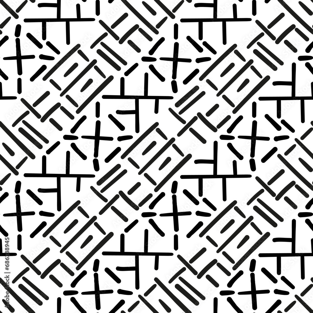 Repeating black and white ornament. Seamless pattern of lines, dots, circles, squares. Monochrome texture for printing and creating your own design Repeating black and white ornament. Seamless pattern of lines, dots, circles, squares. Monochrome texture for printing and creating your own design