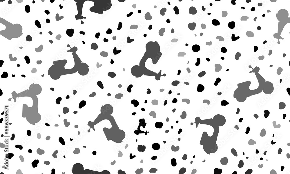 Abstract seamless pattern with scooter symbols. Creative leopard backdrop. Illustration on transparent background