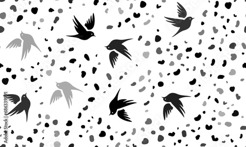 Abstract seamless pattern with bird symbols. Creative leopard backdrop. Illustration on transparent background