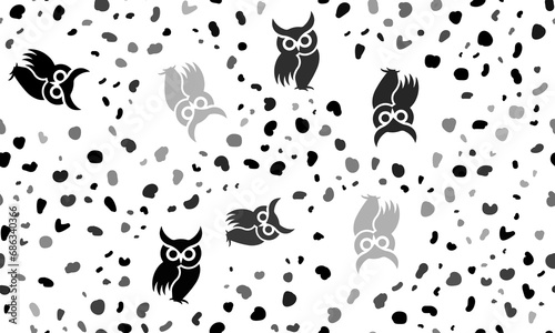 Abstract seamless pattern with owl symbols. Creative leopard backdrop. Illustration on transparent background