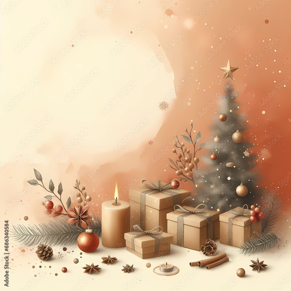 Christmas background with christnas tree and gift boxes