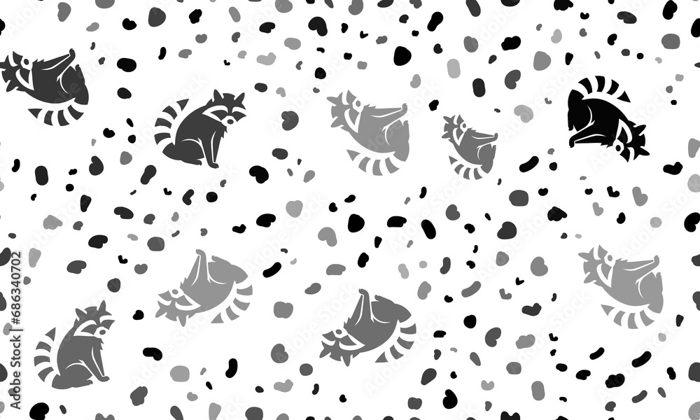 Fototapeta premium Abstract seamless pattern with raccoon symbols. Creative leopard backdrop. Illustration on transparent background