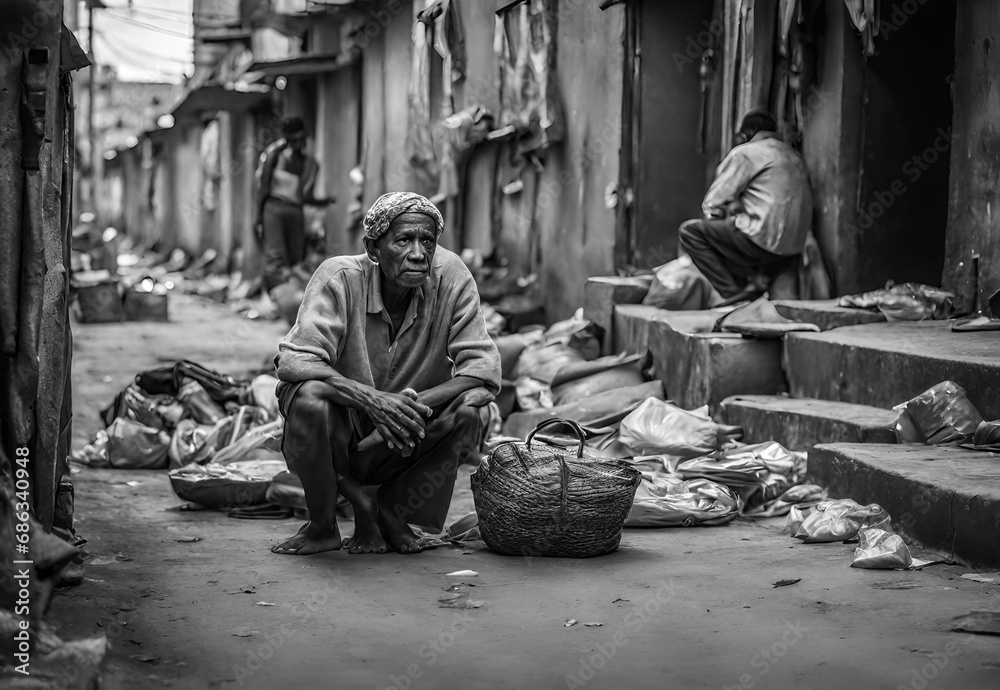 Fototapeta premium In the quiet corners of an urban landscape, capture the essence of resilience amid adversity.AI generated