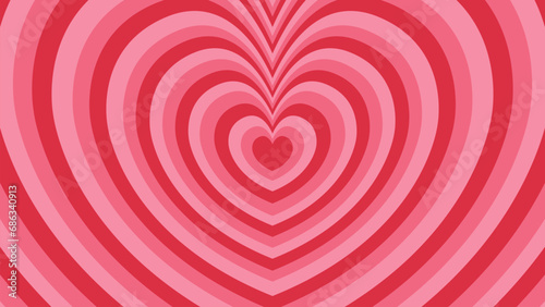 Groovy heart tunnel romantic background in retro style