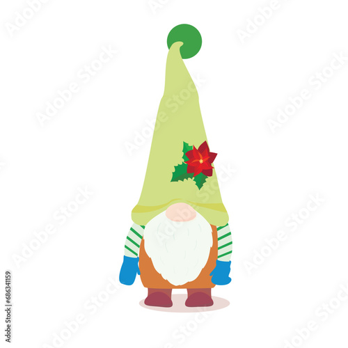 Standing gnome with a long beard and a large hat with a flower