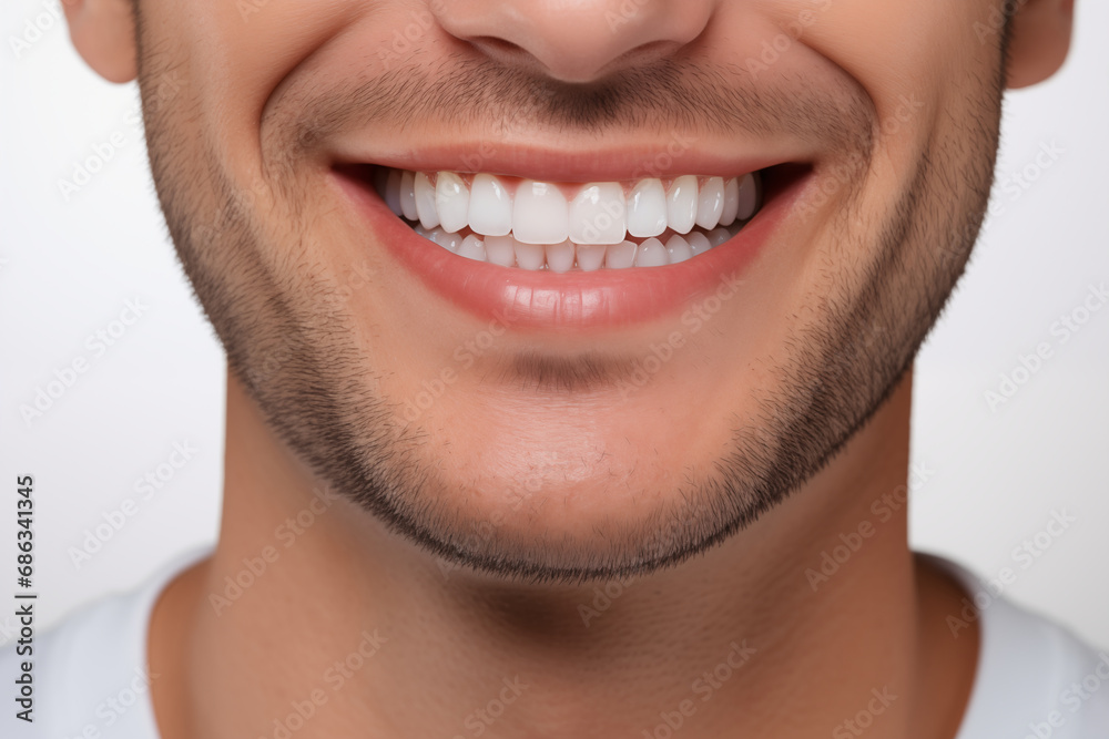 Fototapeta premium Young man with a beautiful smile on a white background.