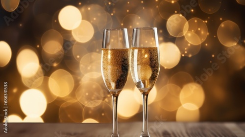 Two luxury champagne glasses ready to drink isolated on blur glitters background
