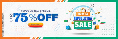 Republic Day of India sale banner design. 75% off on Shopping concept.
