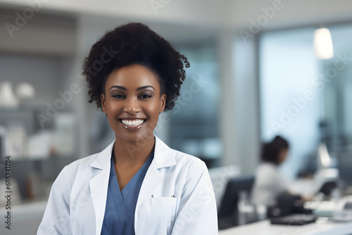 A female model in a hospital dressed as a doctor